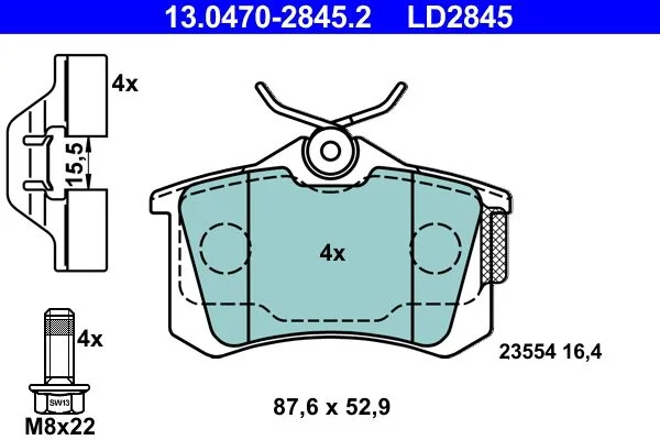 Conjunto de pastilhas de travão de disco ATE 13.0470-2845.2