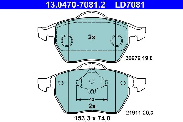 Brake Pad Set, disc brake ATE 13.0470-7081.2