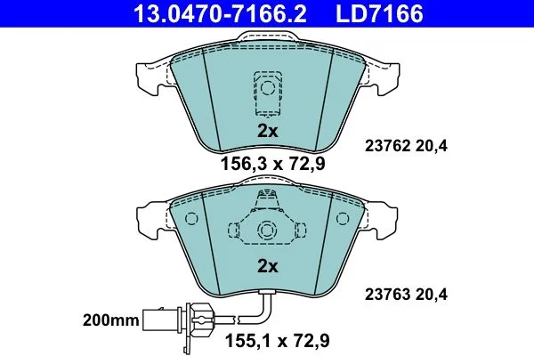 Conjunto de pastilhas de travão de disco ATE 13.0470-7166.2