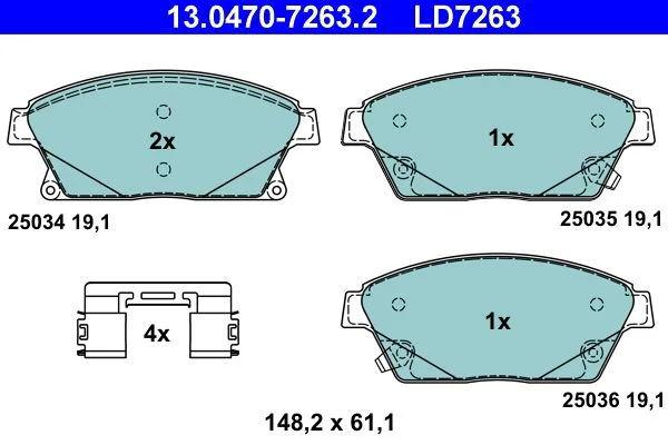 Conjunto de pastilhas de travão de disco ATE 13.0470-7263.2