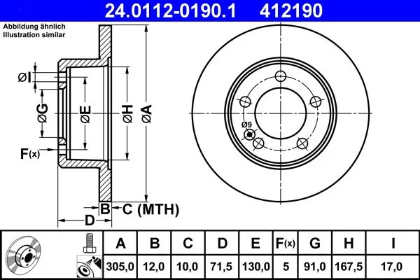 Brake Disc ATE 24.0112-0190.1