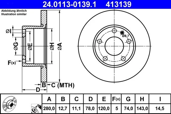 Brake Disc ATE 24.0113-0139.1
