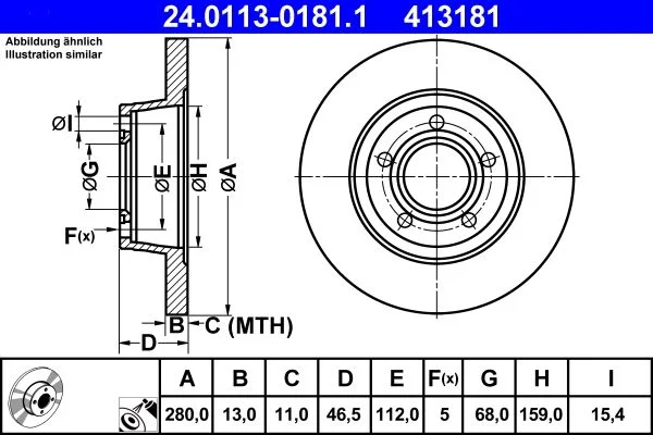 Brake Disc ATE 24.0113-0181.1