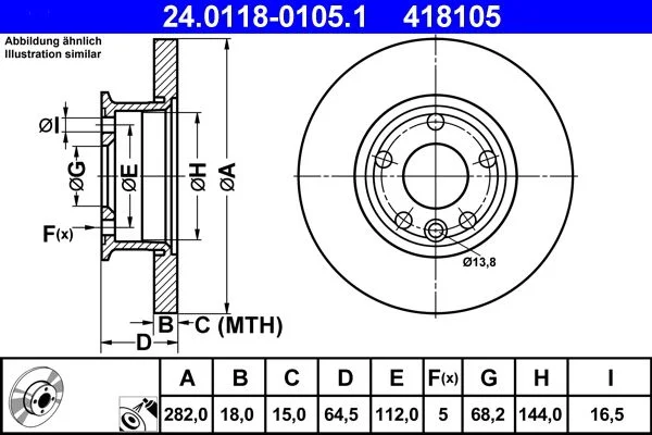 Brake Disc ATE 24.0118-0105.1