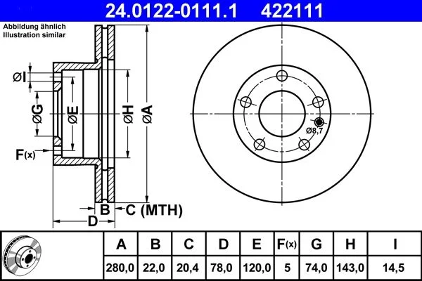 Brake Disc ATE 24.0122-0111.1