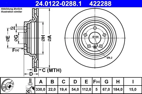 Brake Disc ATE 24.0122-0288.1