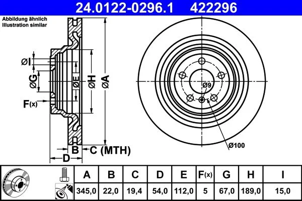 Brake Disc ATE 24.0122-0296.1