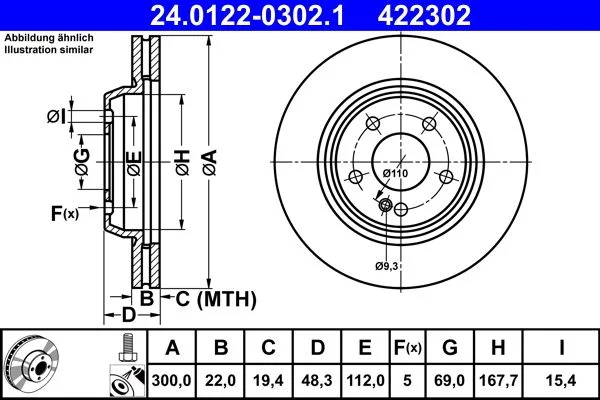 Brake Disc ATE 24.0122-0302.1