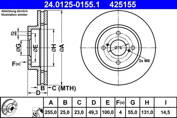 Brake Disc ATE 24.0125-0155.1
