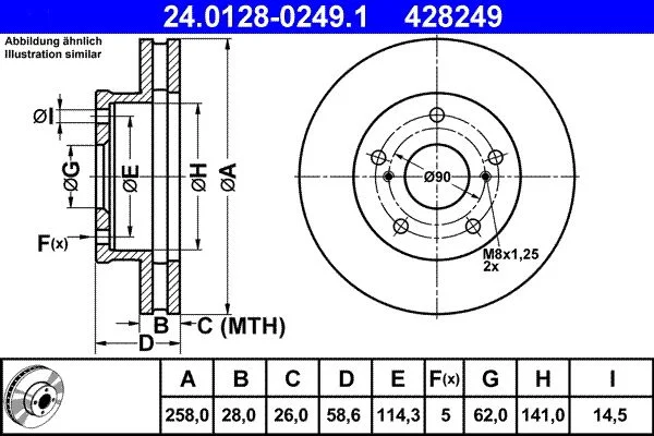 Brake Disc ATE 24.0128-0249.1