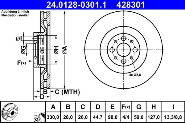 Brake Disc ATE 24.0128-0301.1