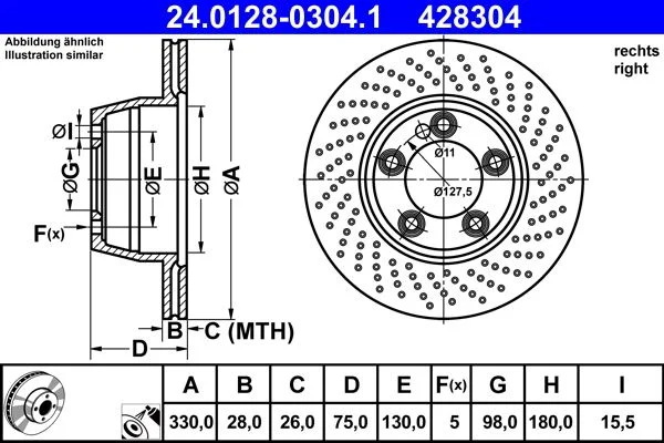 Brake Disc ATE 24.0128-0304.1