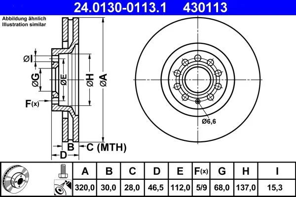 Brake Disc ATE 24.0130-0113.1