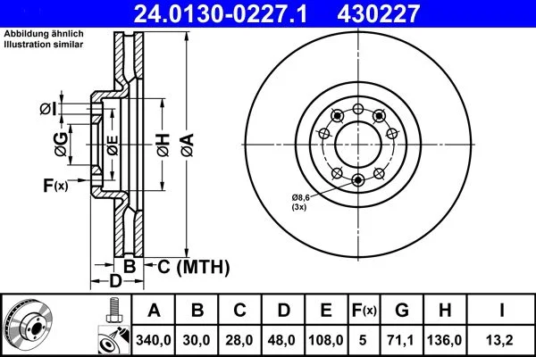 Brake Disc ATE 24.0130-0227.1