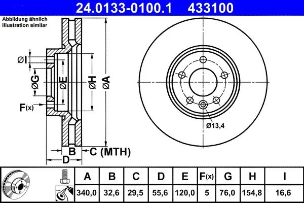Brake Disc ATE 24.0133-0100.1