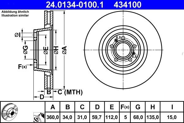 Brake Disc ATE 24.0134-0100.1