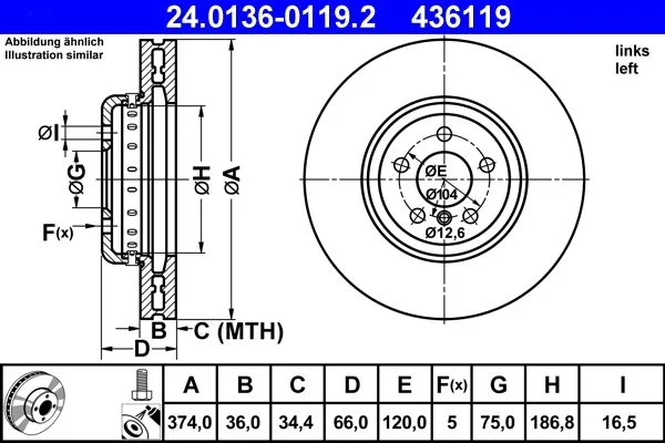 Brake Disc ATE 24.0136-0119.2