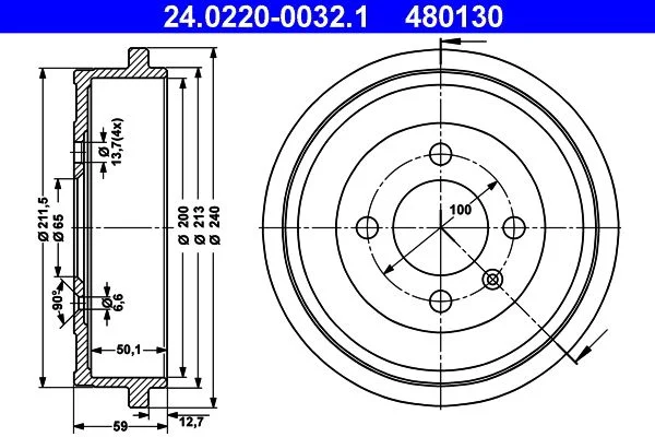 Brake Drum ATE 24.0220-0032.1