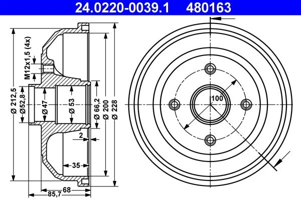 Brake Drum ATE 24.0220-0039.1