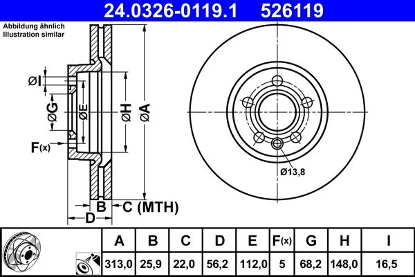 Brake Disc ATE 24.0326-0119.1