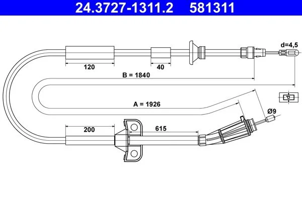 Cable Pull, parking brake ATE 24.3727-1311.2