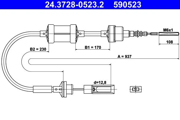 Cable Pull, clutch control ATE 24.3728-0523.2