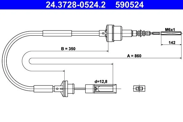 Cable Pull, clutch control ATE 24.3728-0524.2