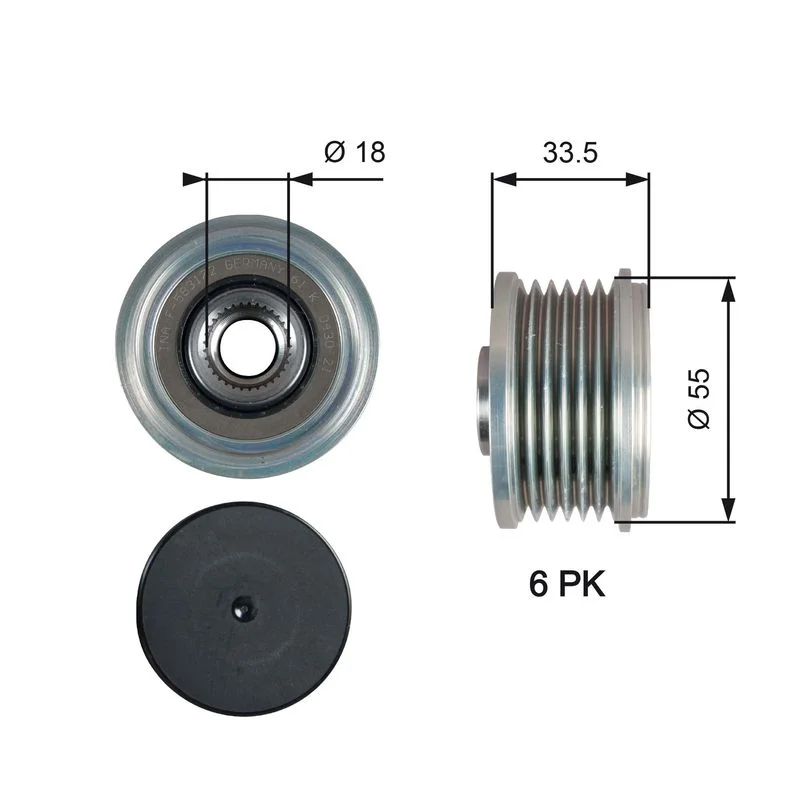 Embraiagem de roda livre, alternador GATES OAP7216