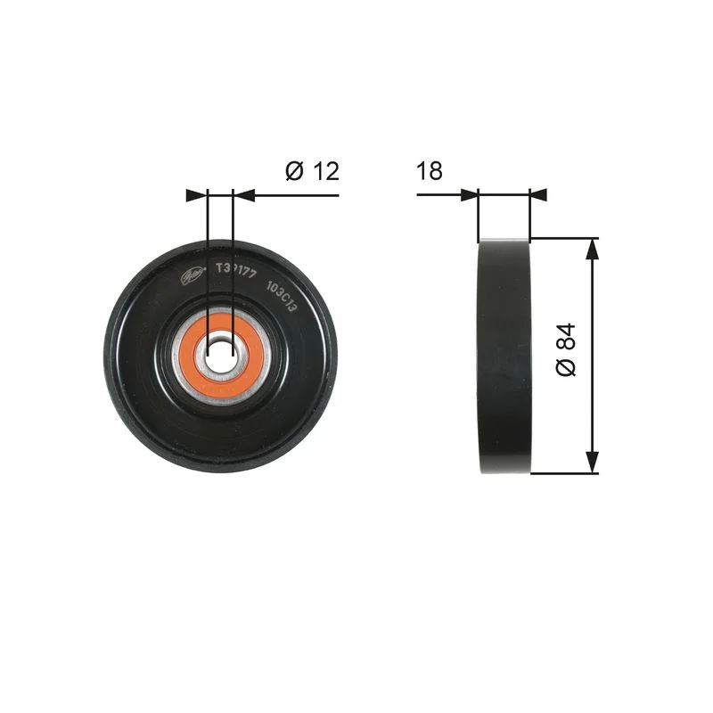Tensioner Pulley, V-ribbed belt GATES T39177