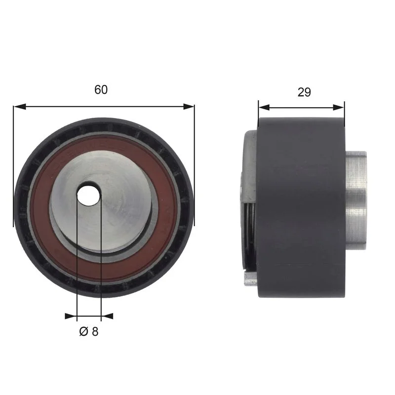 Tensioner Pulley, timing belt GATES T43055