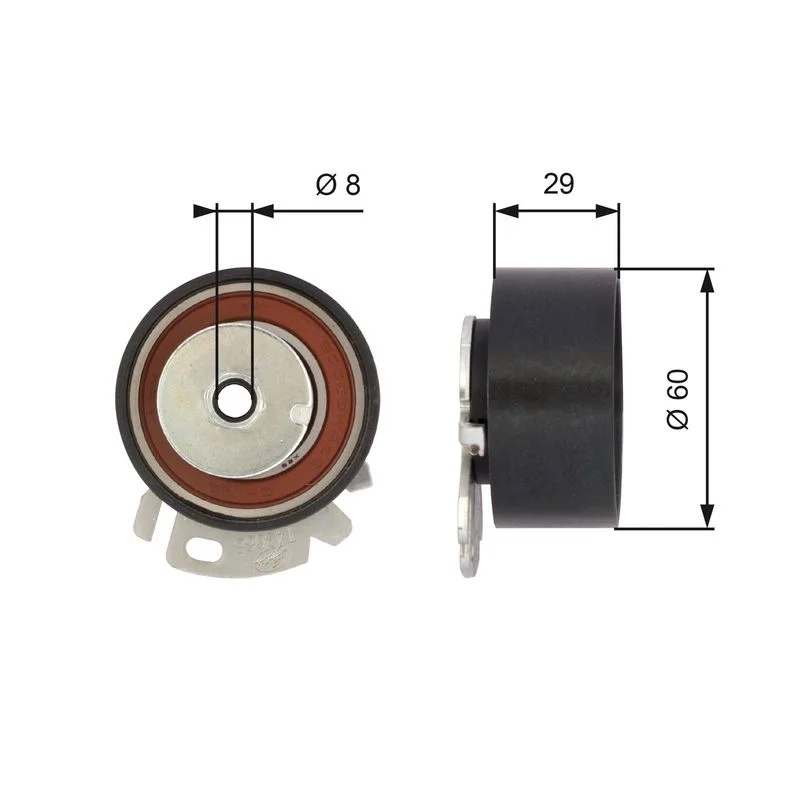 Tensioner Pulley, timing belt GATES T43068