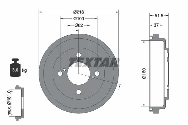 Brake Drum TEXTAR 94049600