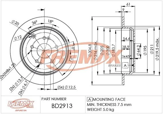 Stabdžių diskas FREMAX BD-2913