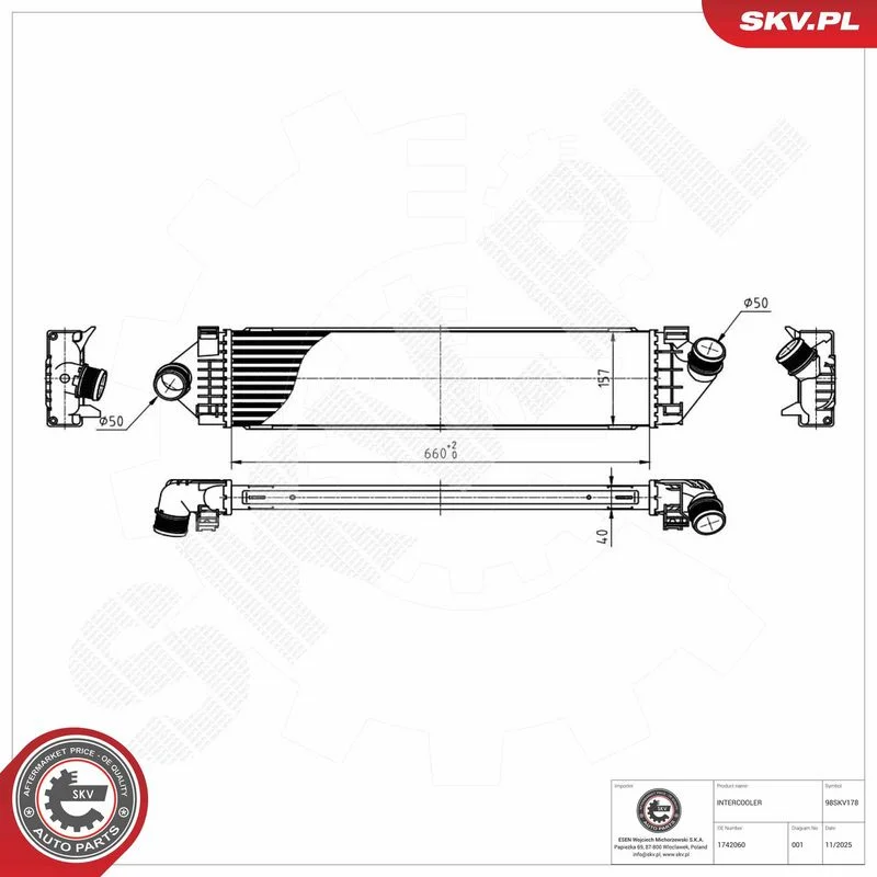 Charge Air Cooler ESEN SKV 98SKV178
