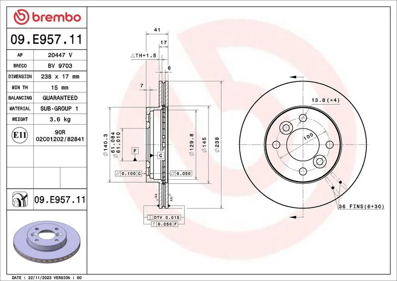 Brake Disc BREMBO 09.E957.11