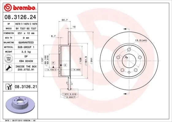 Disco de Travão BREMBO 08.3126.21