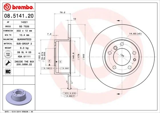 Disco de Travão BREMBO 08.5141.20