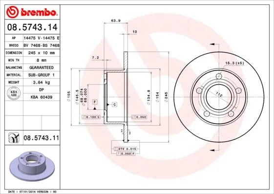 Stabdžių diskas BREMBO 08.5743.11