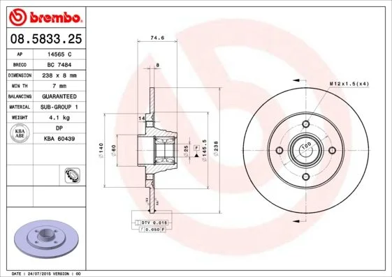 Disco de Travão BREMBO 08.5833.25