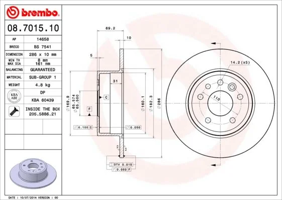 Disco de Travão BREMBO 08.7015.10