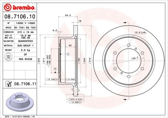 Brake Disc BREMBO 08.7106.11
