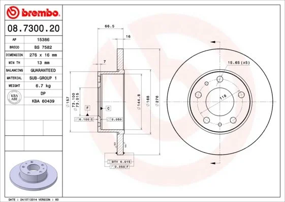 Disco de Travão BREMBO 08.7300.20