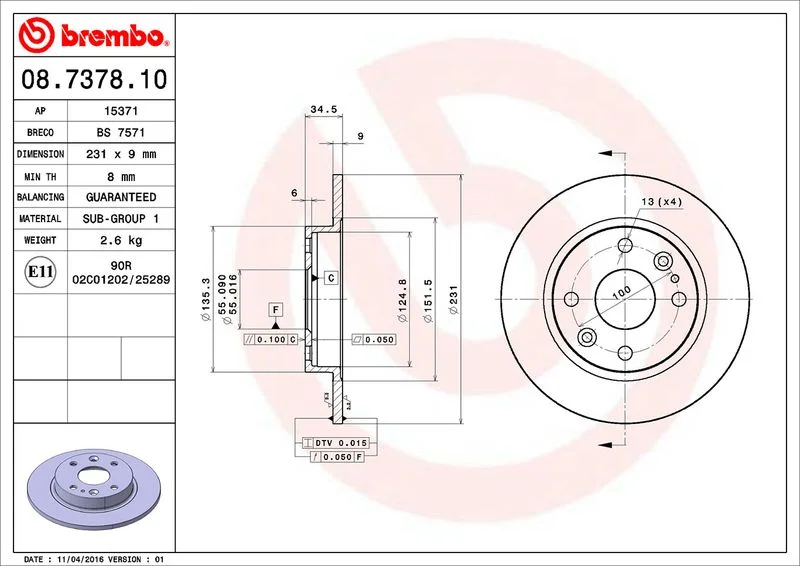 Brake Disc BREMBO 08.7378.10