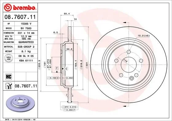 Disco de Travão BREMBO 08.7607.11