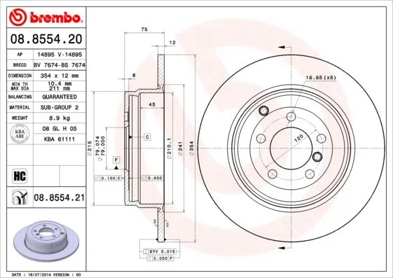 Disco de Travão BREMBO 08.8554.21