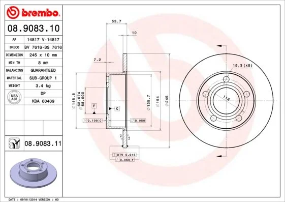 Brake Disc BREMBO 08.9083.11
