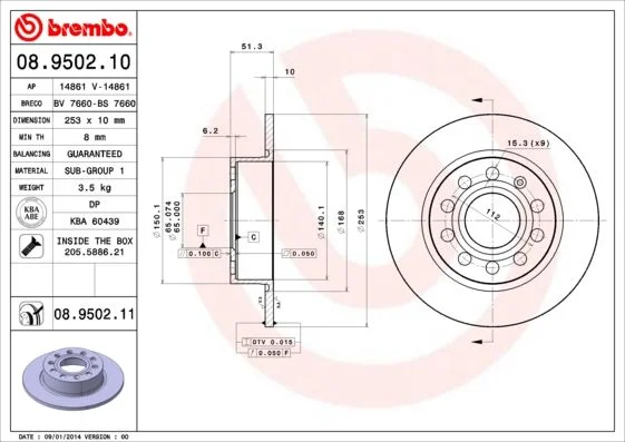 Stabdžių diskas BREMBO 08.9502.11