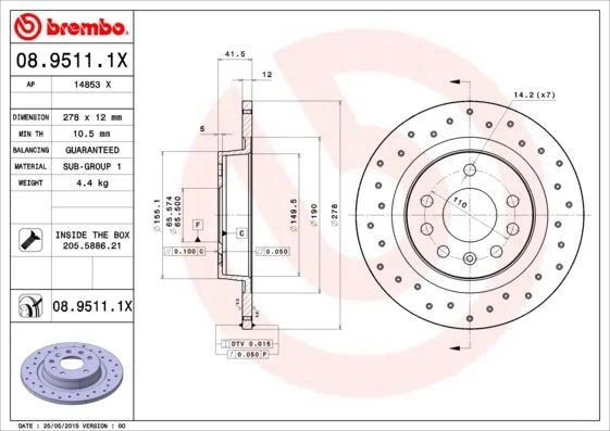 Disco de Travão BREMBO 08.9511.1X