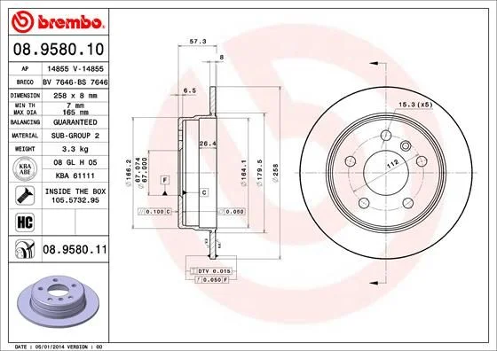 Disco de Travão BREMBO 08.9580.11