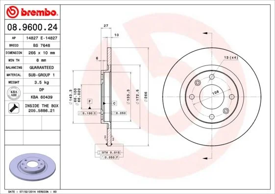 Brake Disc BREMBO 08.9600.24